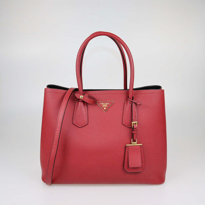 Prada Red Saffiano Cuir Leather Large Double Handle Tote