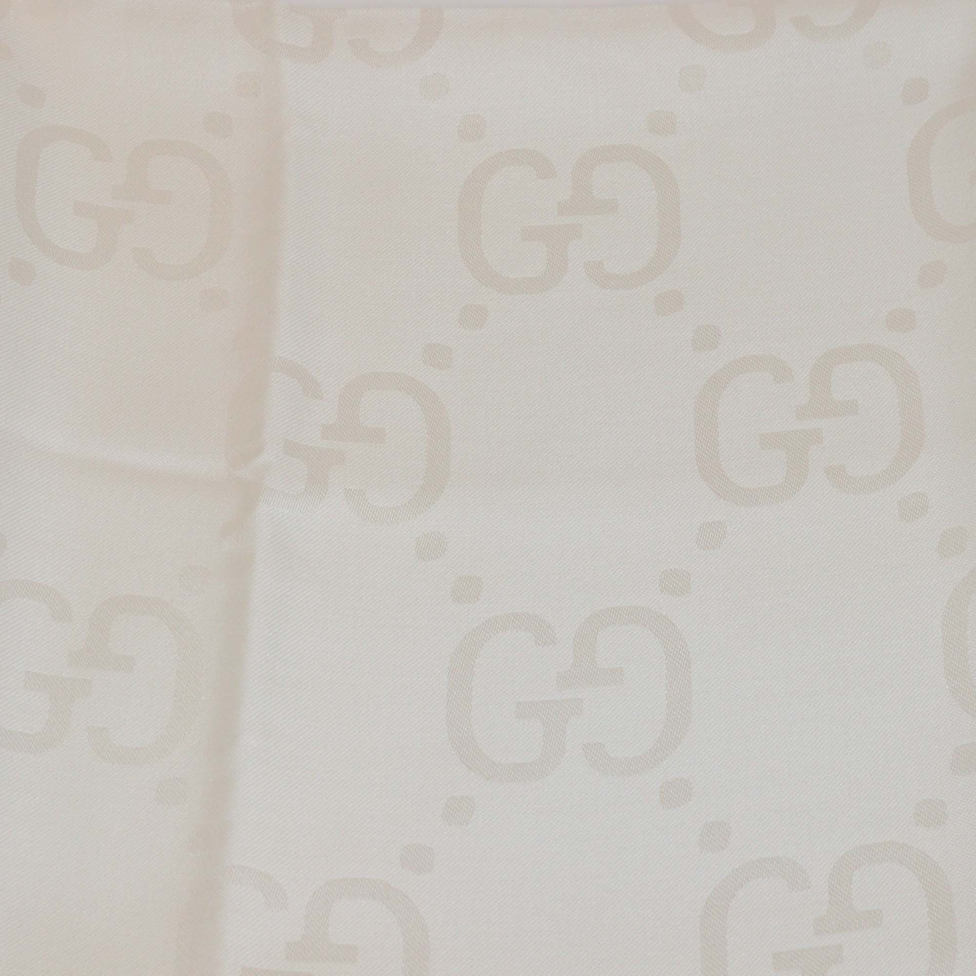 Gucci White Silk Wool GG Jacquard Shawl