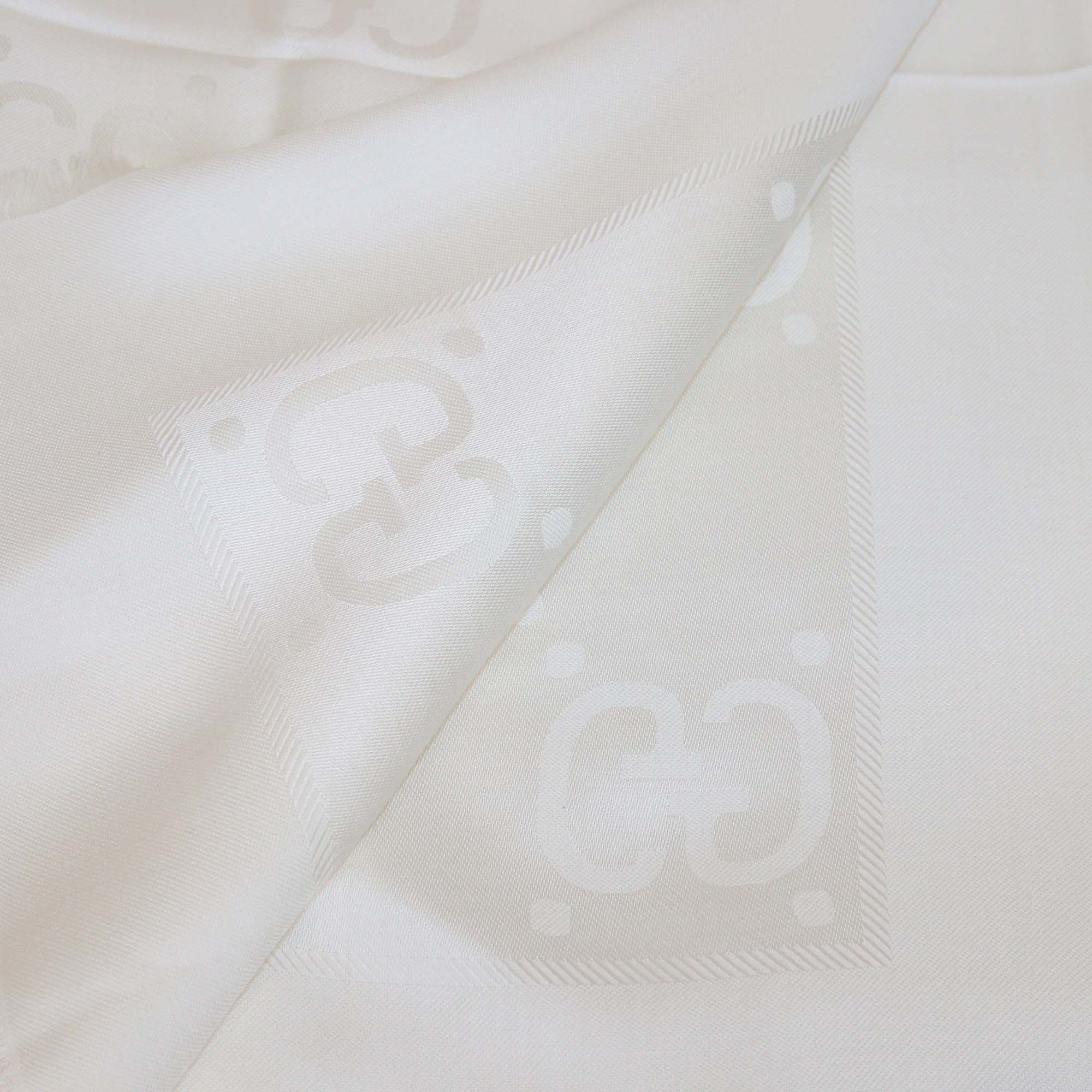 Gucci White Silk Wool GG Jacquard Shawl