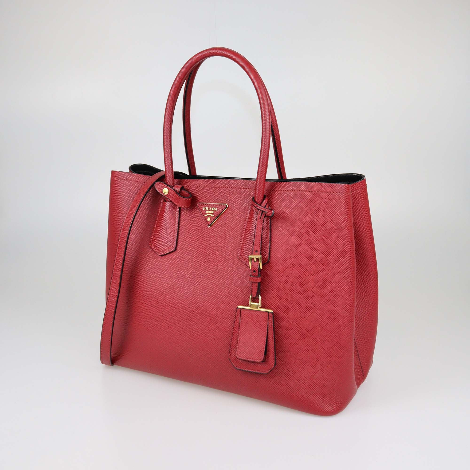 Prada Red Saffiano Cuir Leather Large Double Handle Tote