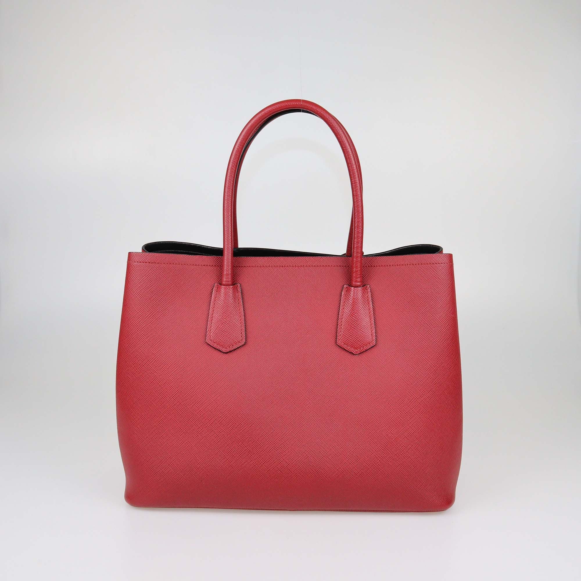 Prada Red Saffiano Cuir Leather Large Double Handle Tote