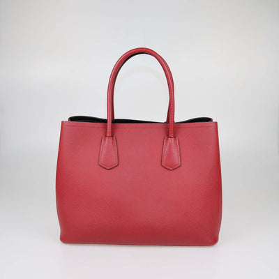 Prada Red Saffiano Cuir Leather Large Double Handle Tote