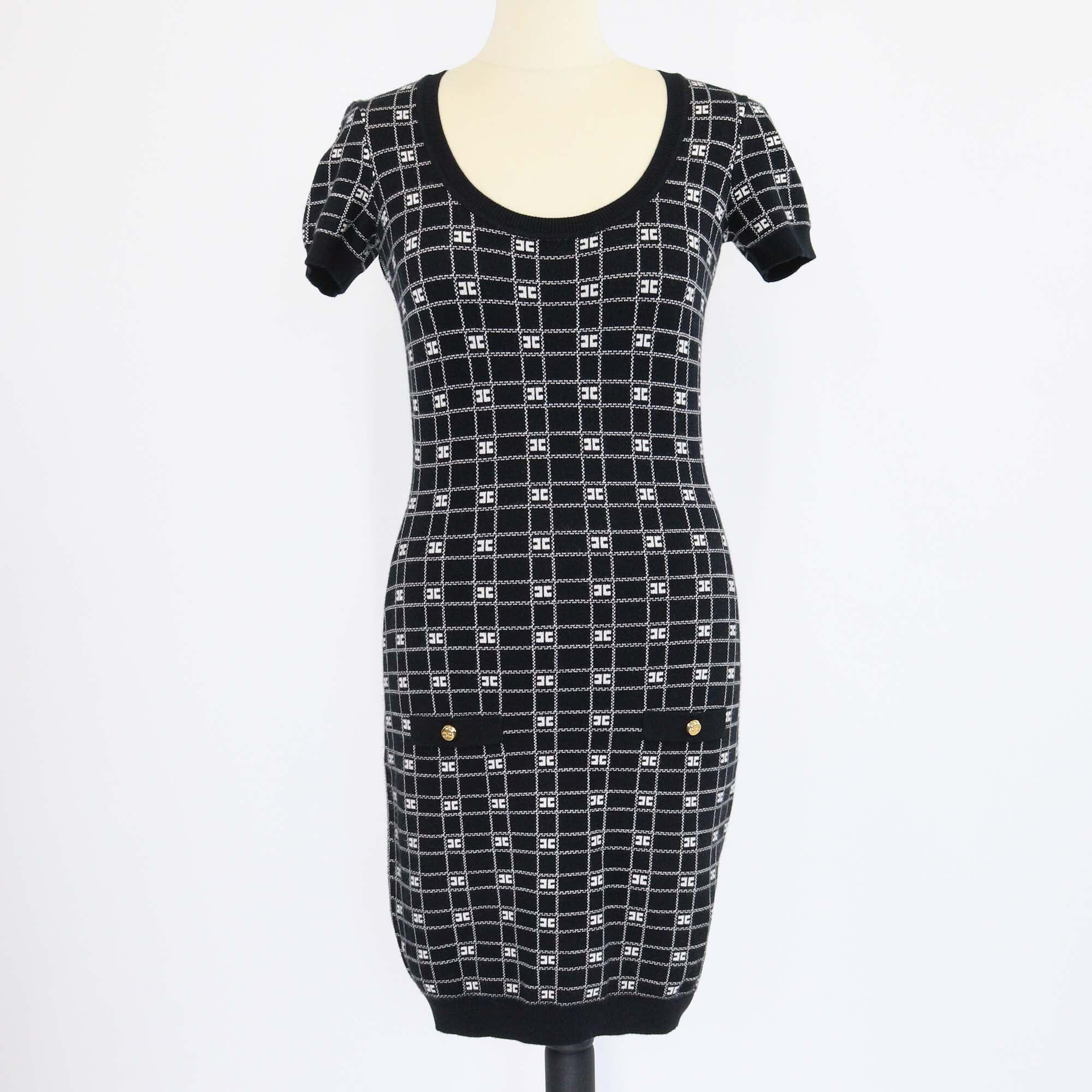 Elisabetta Franchi Black/White Logo Jacquard Knitted Mini Dress Womens Elisabetta Franchi 