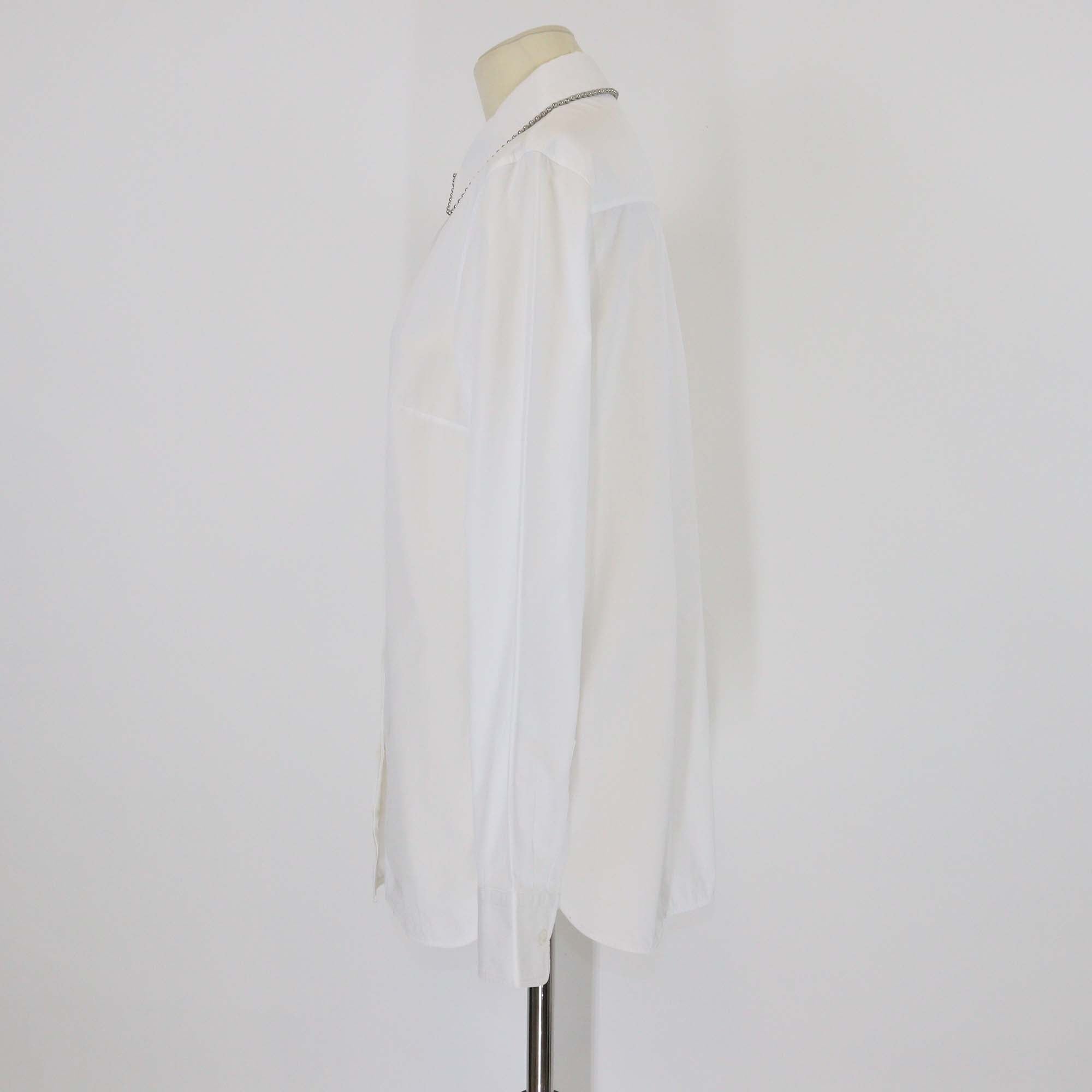 Alexander Wang White Cotton Poplin Beaded Collar Long Sleeve Shirt
