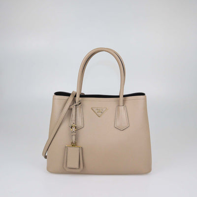 Prada Beige Saffiano Cuir Leather Large Double Handle Tote