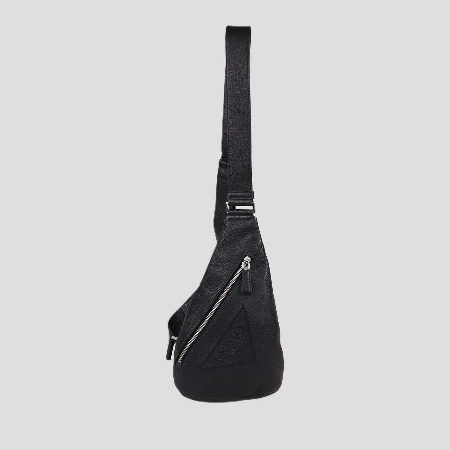Prada Black Leather Triangle Logo Sling Bag