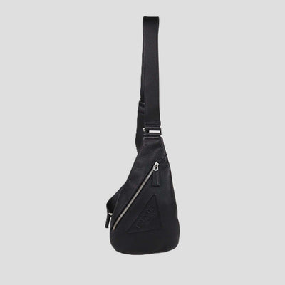 Prada Black Leather Triangle Logo Sling Bag