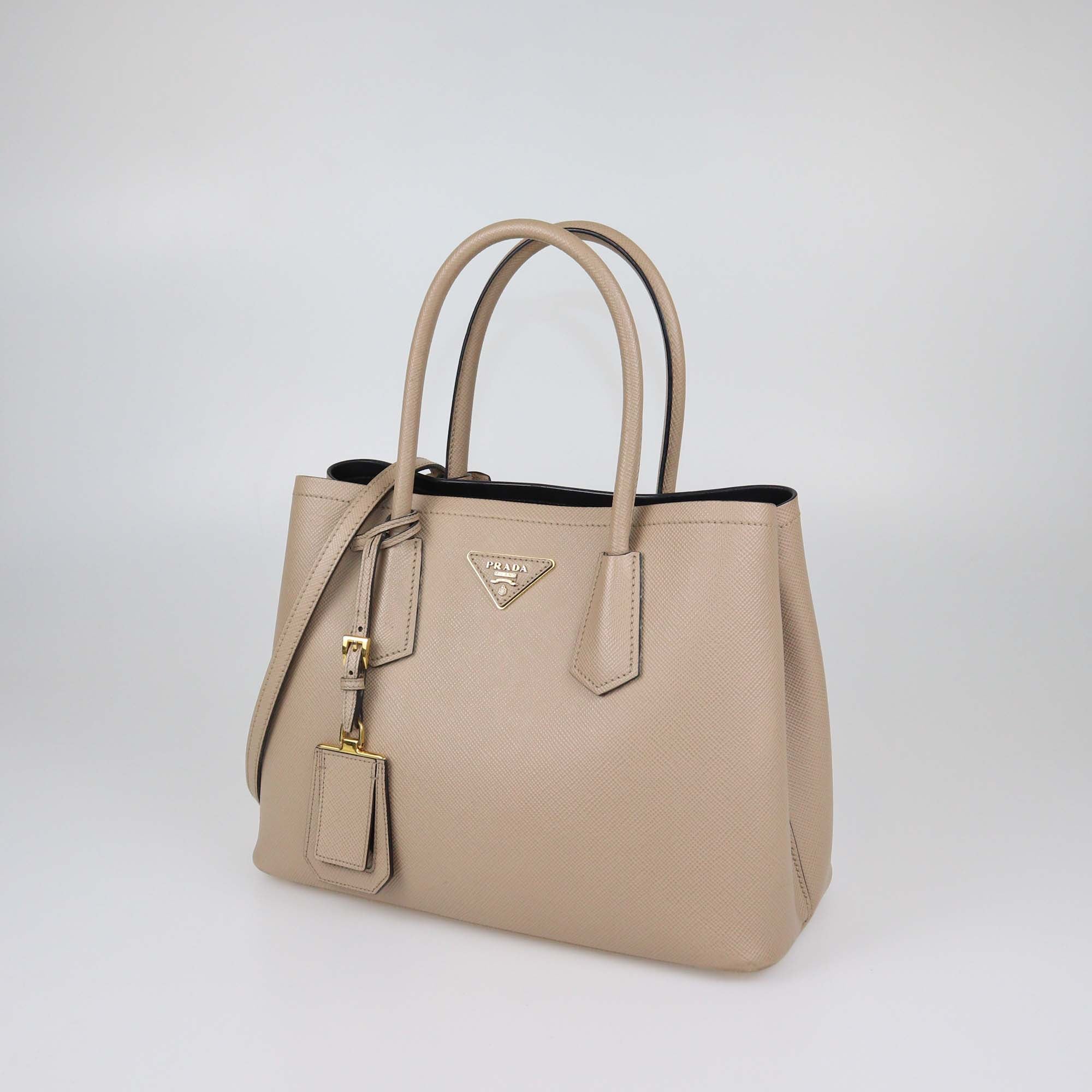 Prada Beige Saffiano Cuir Leather Large Double Handle Tote