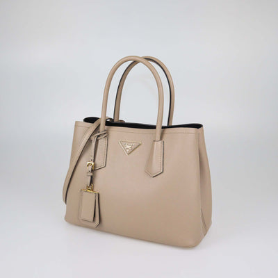 Prada Beige Saffiano Cuir Leather Large Double Handle Tote