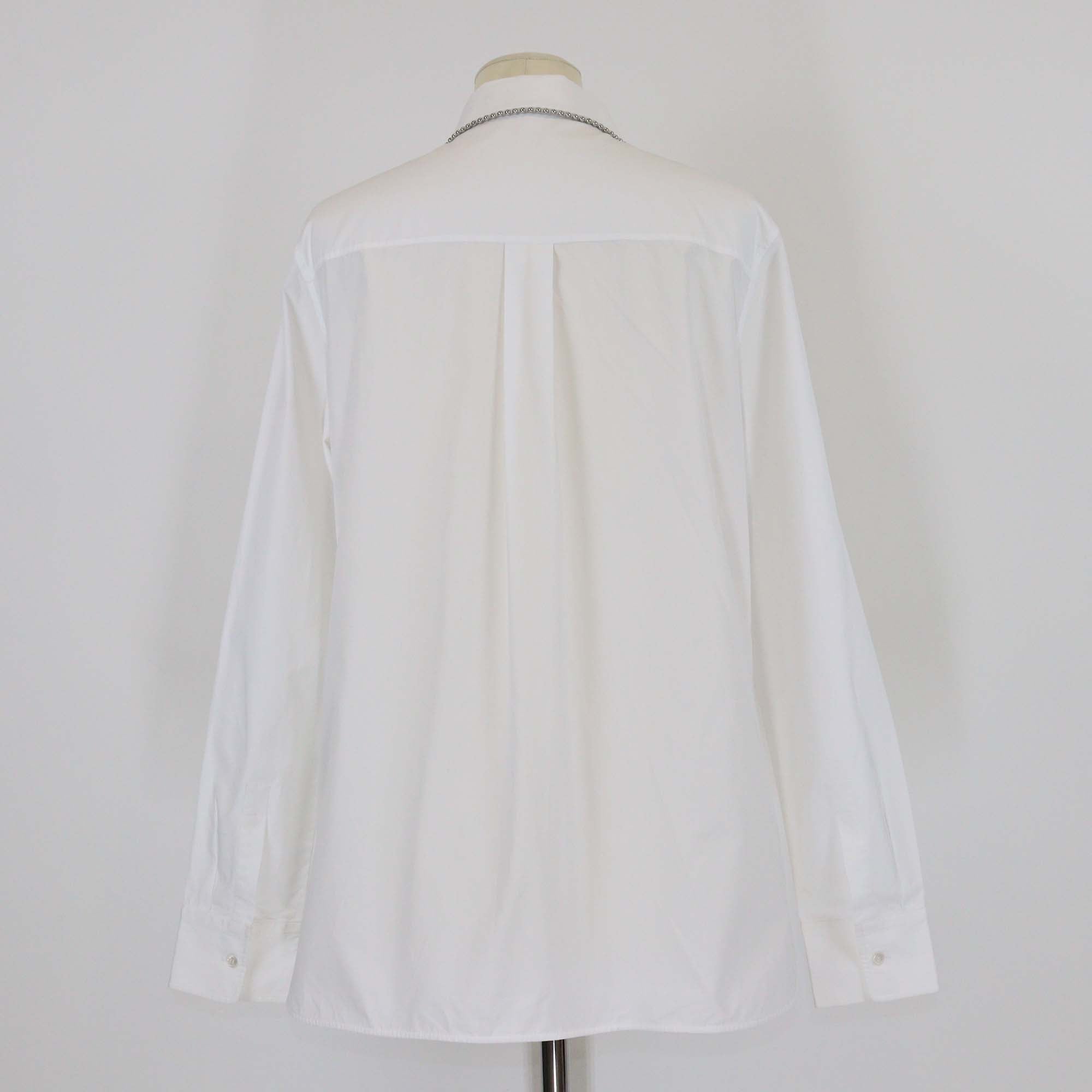 Alexander Wang White Cotton Poplin Beaded Collar Long Sleeve Shirt