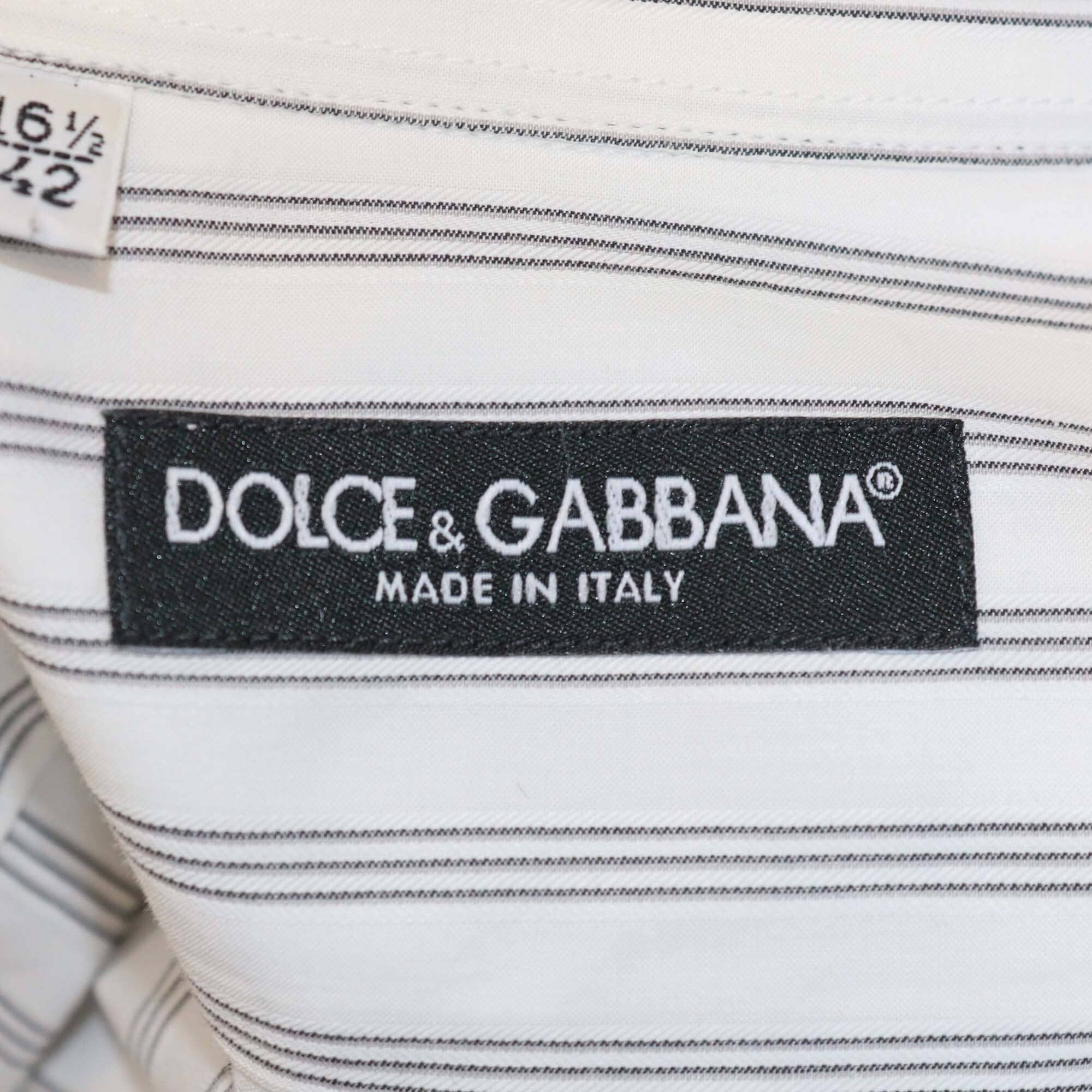 Dolce & Gabbana White/Black Striped Three Quarter Sleeve Button Shirt Mens Dolce & Gabbana 