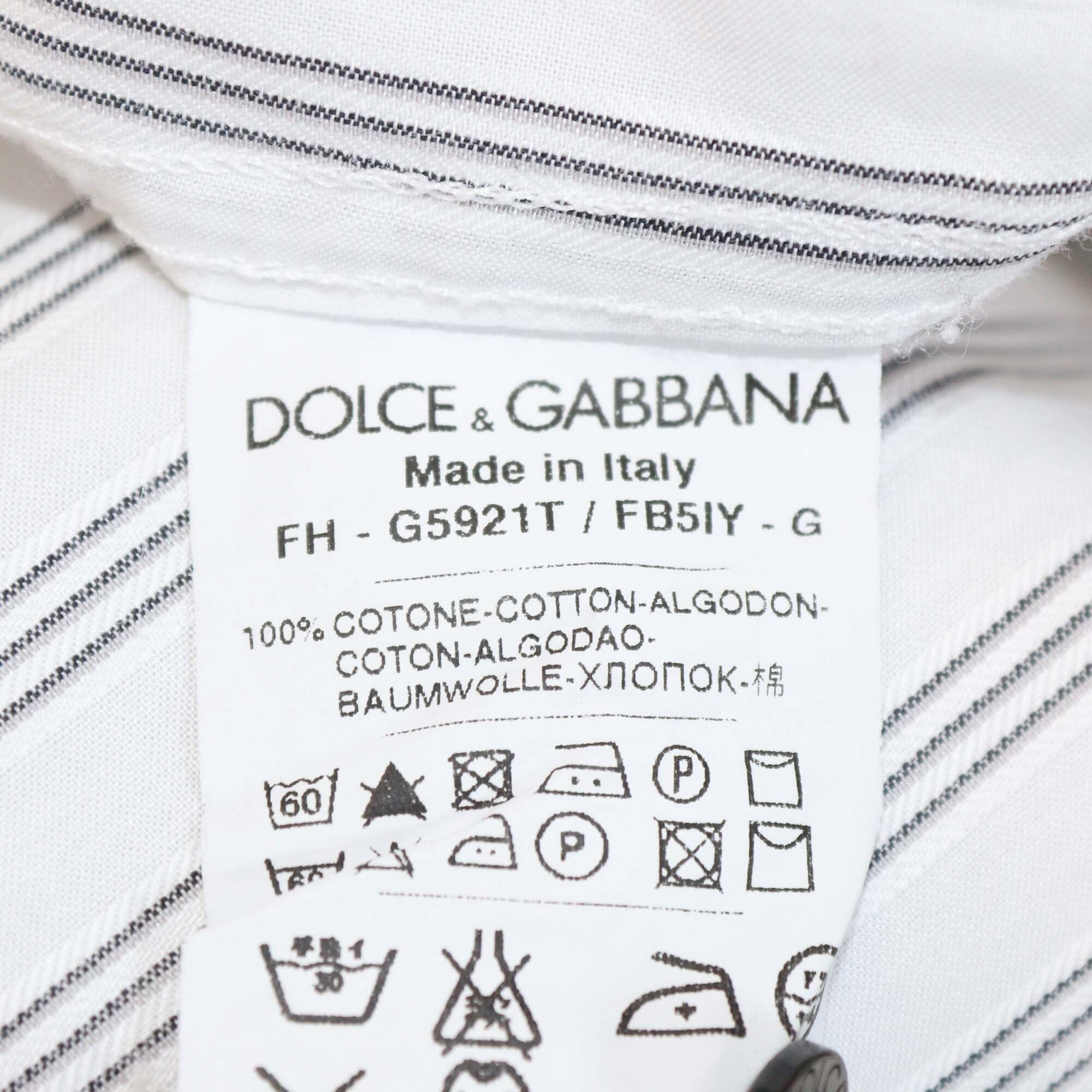 Dolce & Gabbana White/Black Striped Three Quarter Sleeve Button Shirt Mens Dolce & Gabbana 