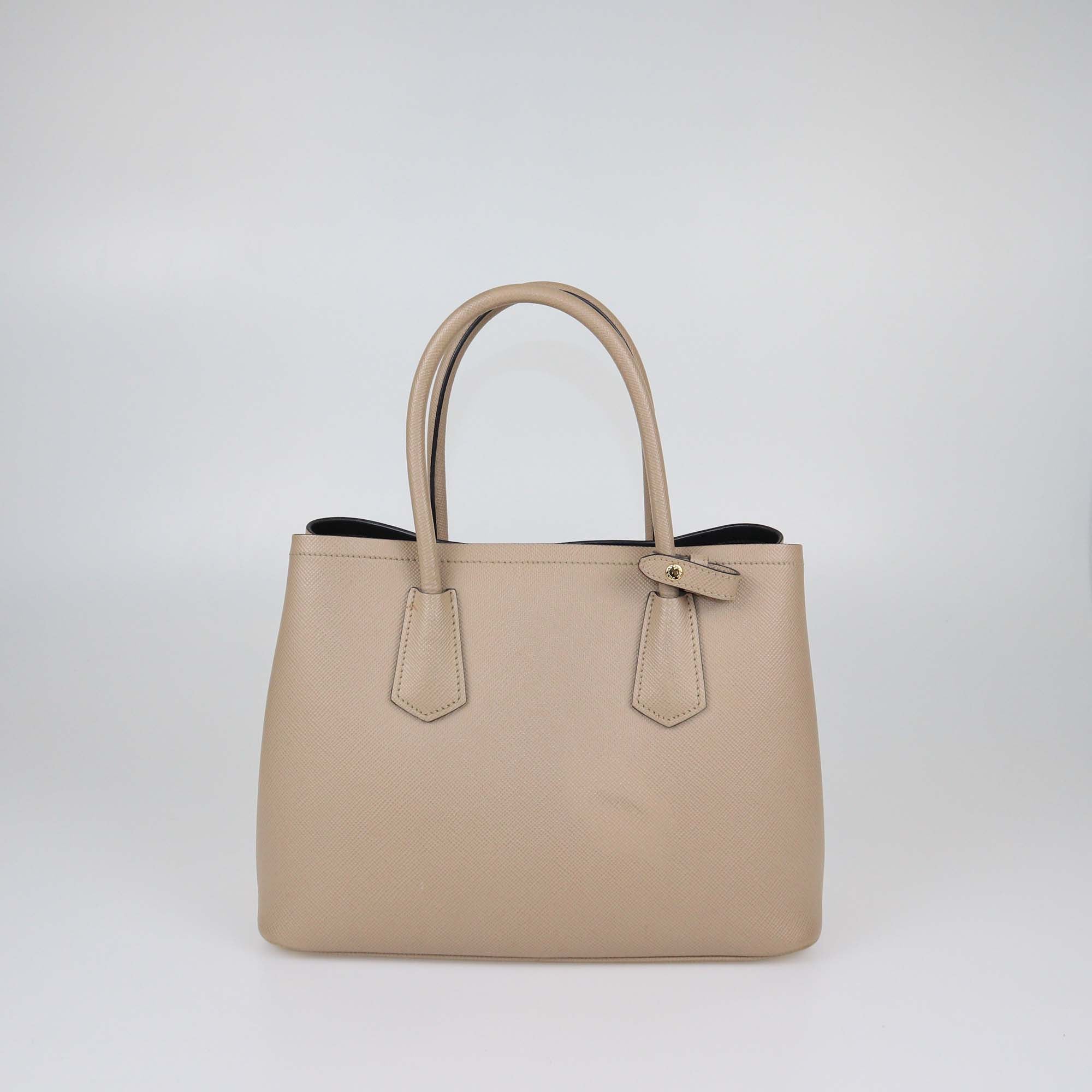 Prada Beige Saffiano Cuir Leather Large Double Handle Tote
