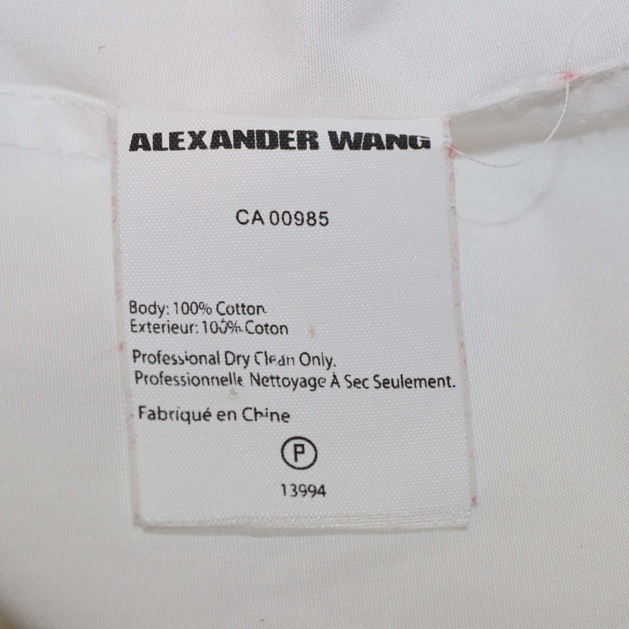 Alexander Wang White Cotton Poplin Beaded Collar Long Sleeve Shirt