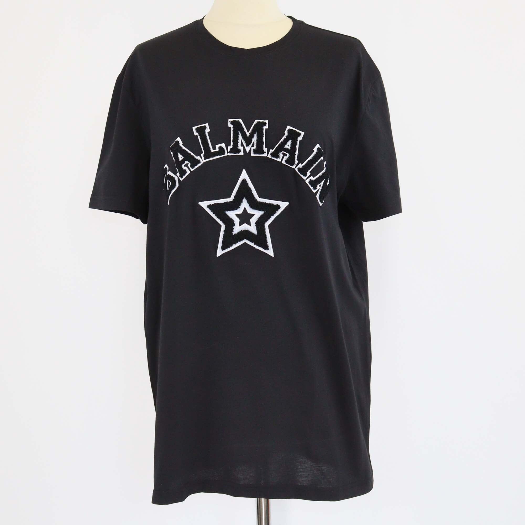 Balmain Black Tweed Logo Embroidered Crew Neck T Shirt Mens Balmain 
