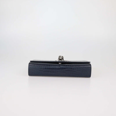 Saint Laurent Navy Blue Croc Embossed Leather Medium Kate Tassel Shoulder Bag