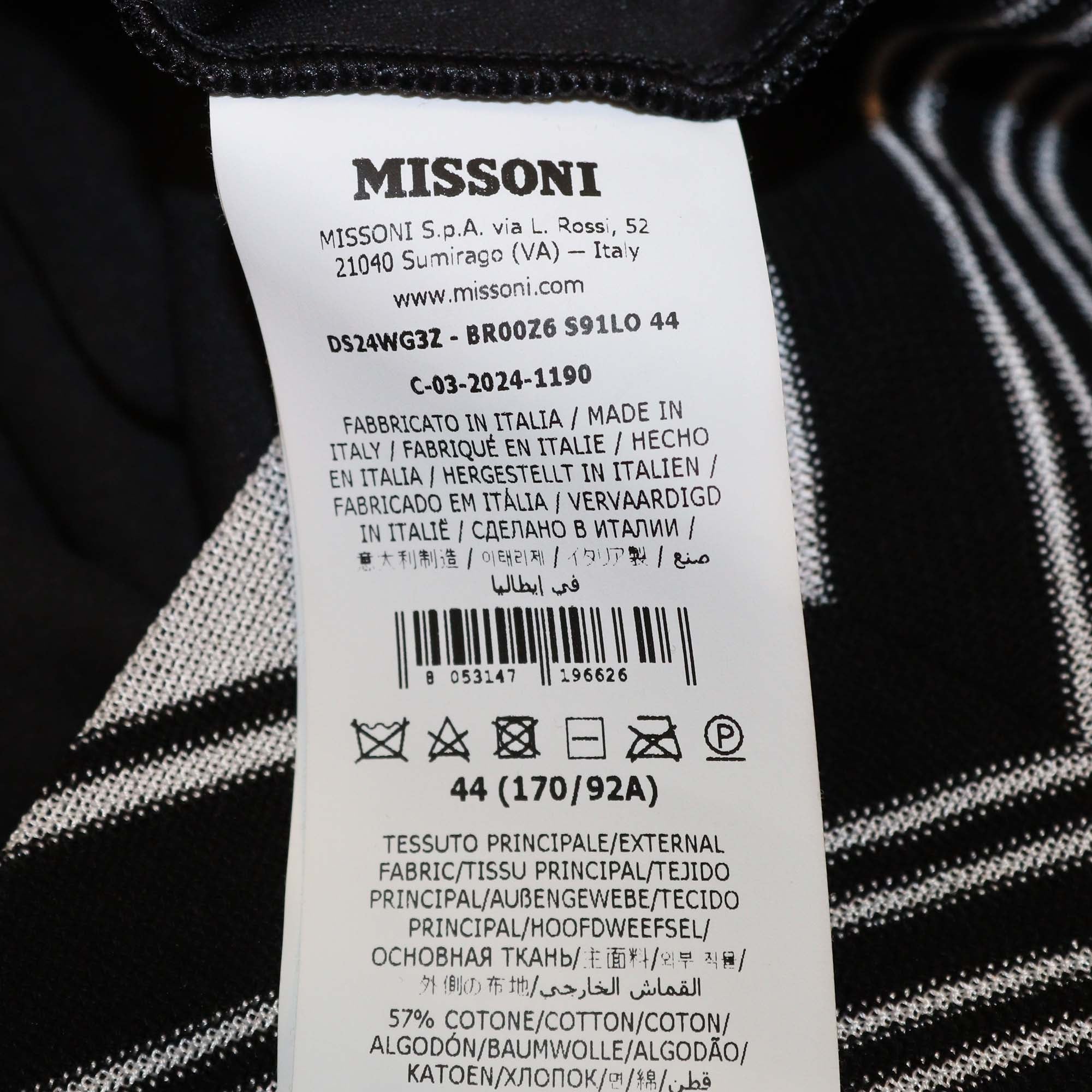 Missoni Black/White Cotton Plunging V Neck Oversized Sleeve Mini Dress