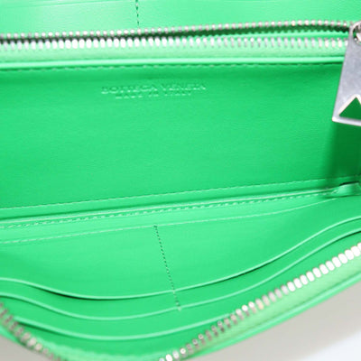 Bottega Veneta Green Intrecciato Leather Zip Around Wallet