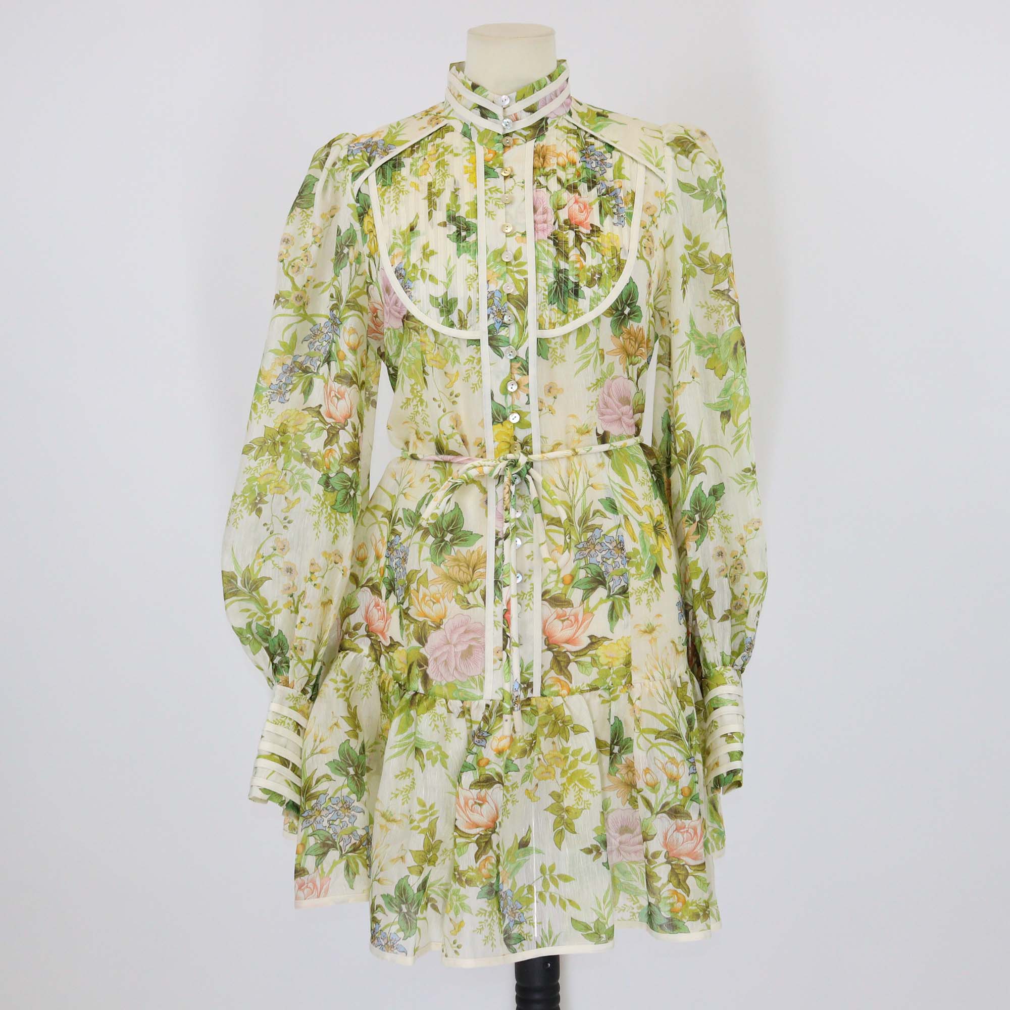 Alemais Multicolor Silk & Linen Blend Eden Floral Print Long Sleeve Mini Dress