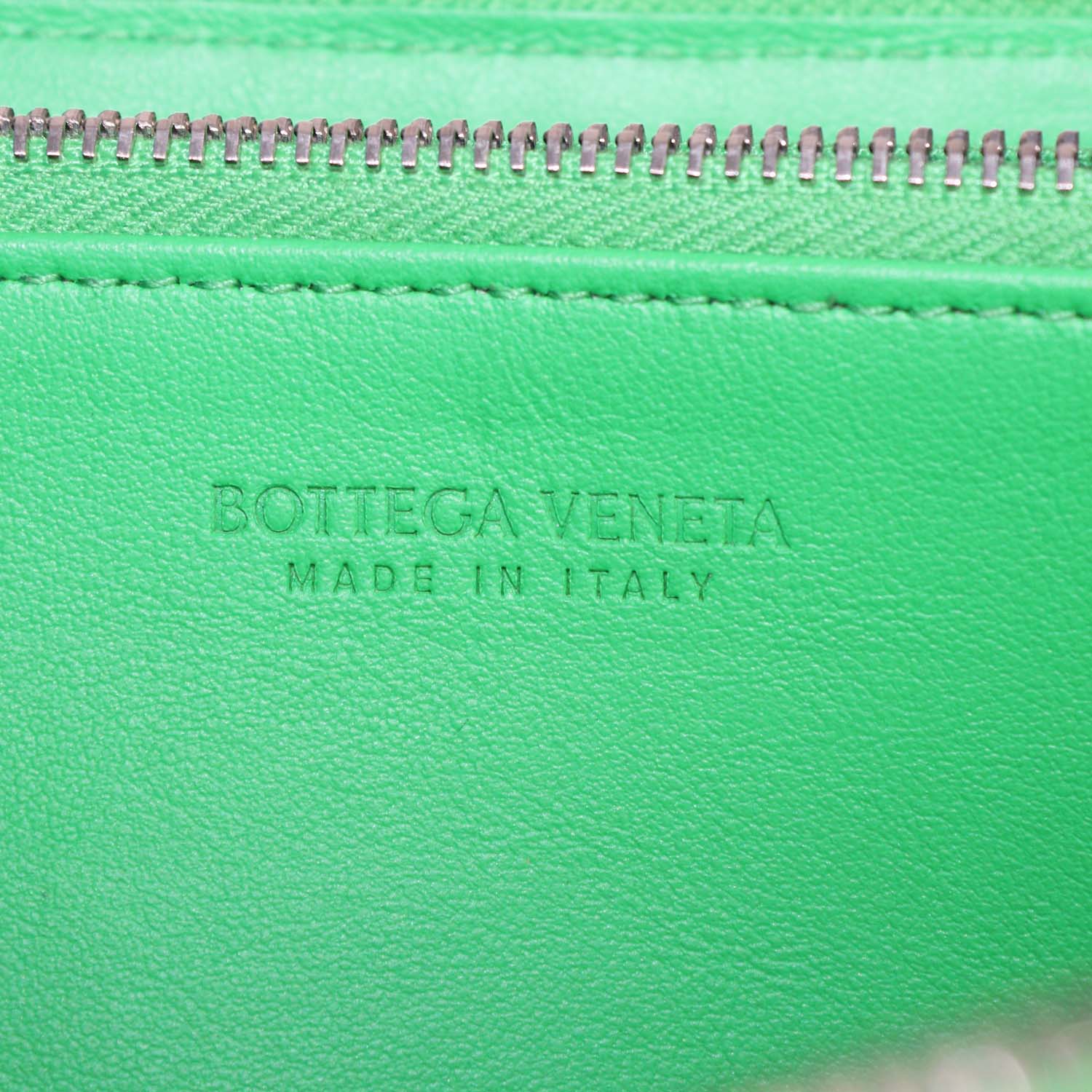 Bottega Veneta Green Intrecciato Leather Zip Around Wallet