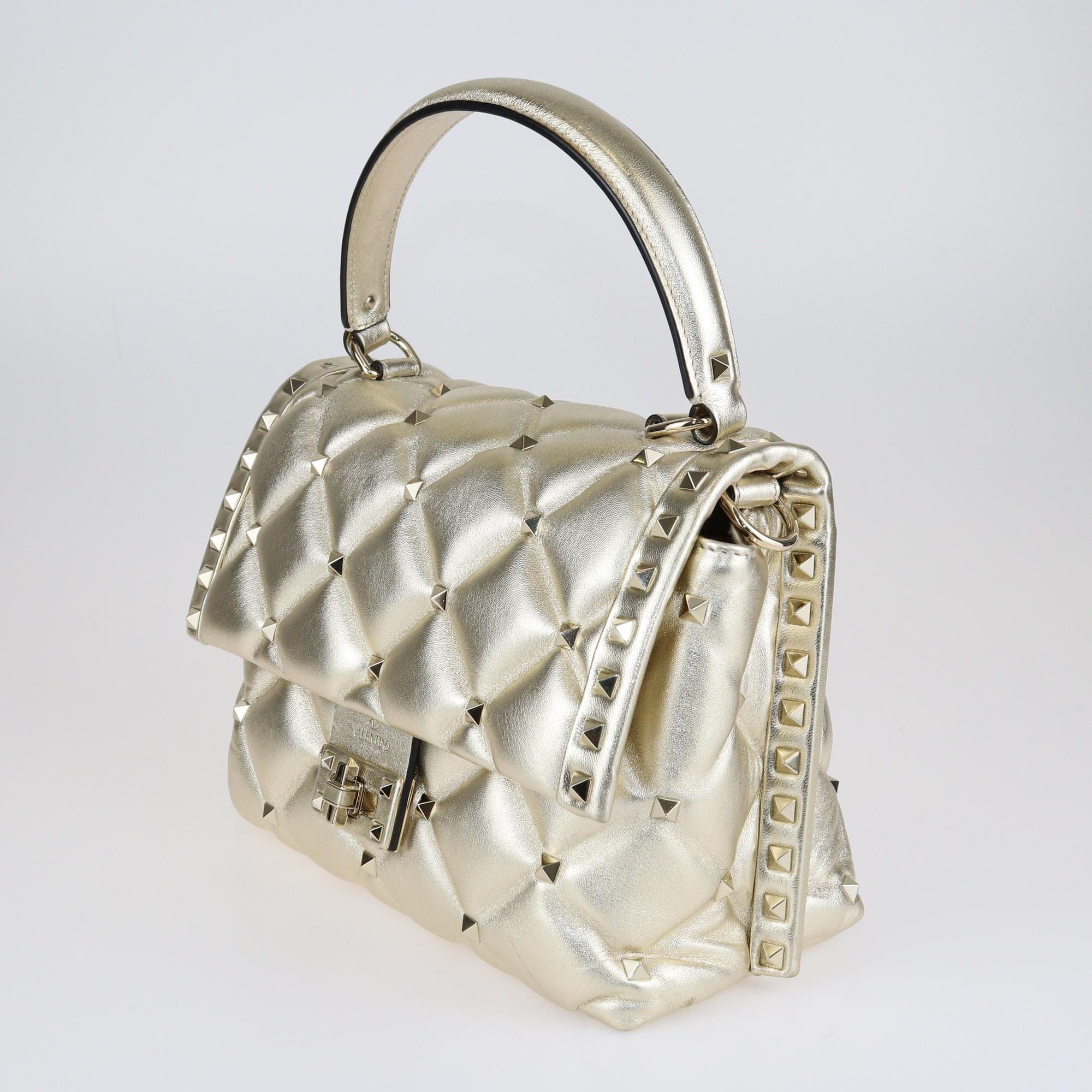 Valentino Metallic Gold Medium Candystud Top Handle Bag Bags Valentino 