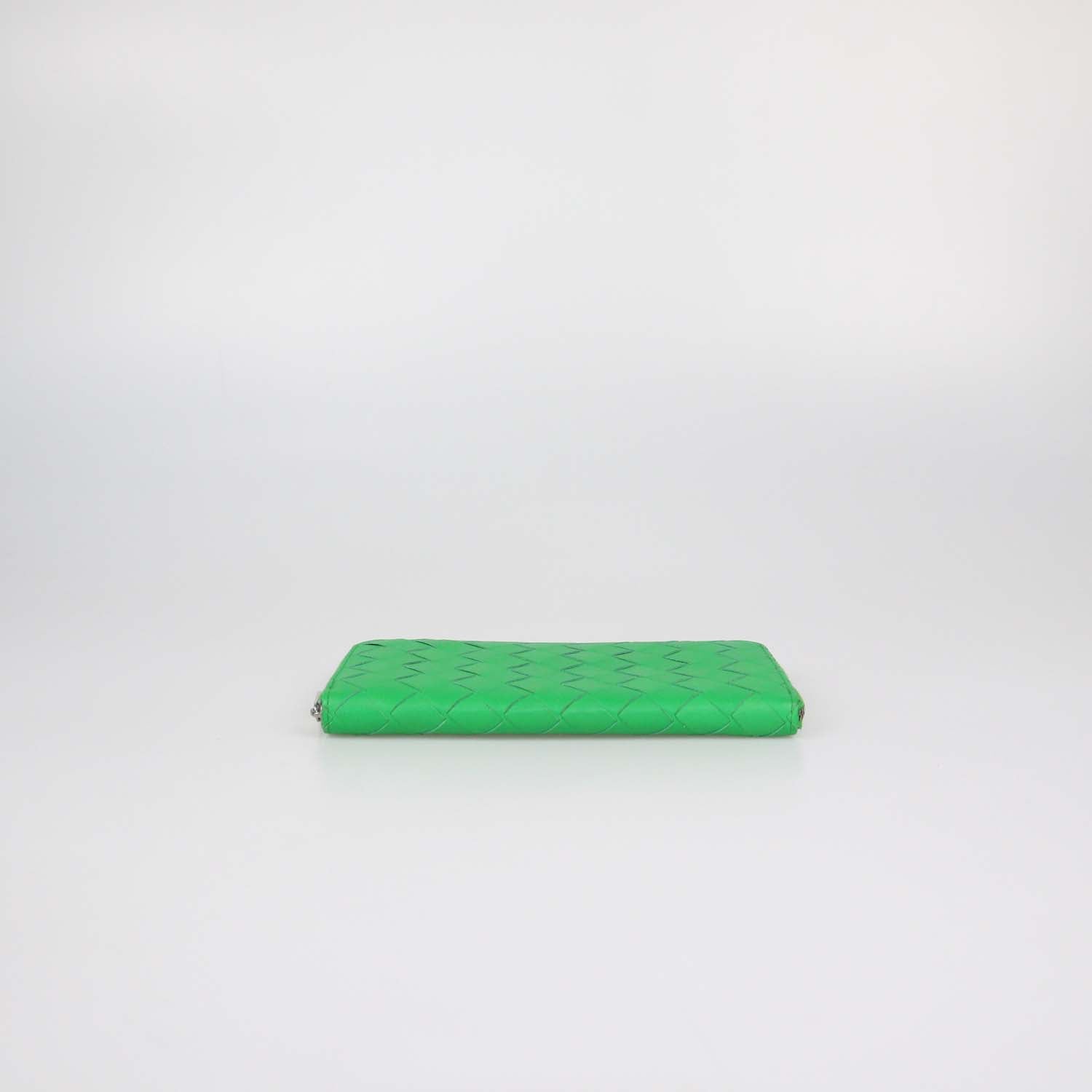 Bottega Veneta Green Intrecciato Leather Zip Around Wallet