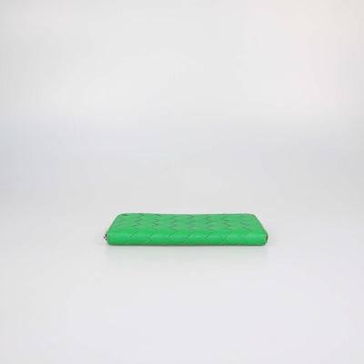 Bottega Veneta Green Intrecciato Leather Zip Around Wallet
