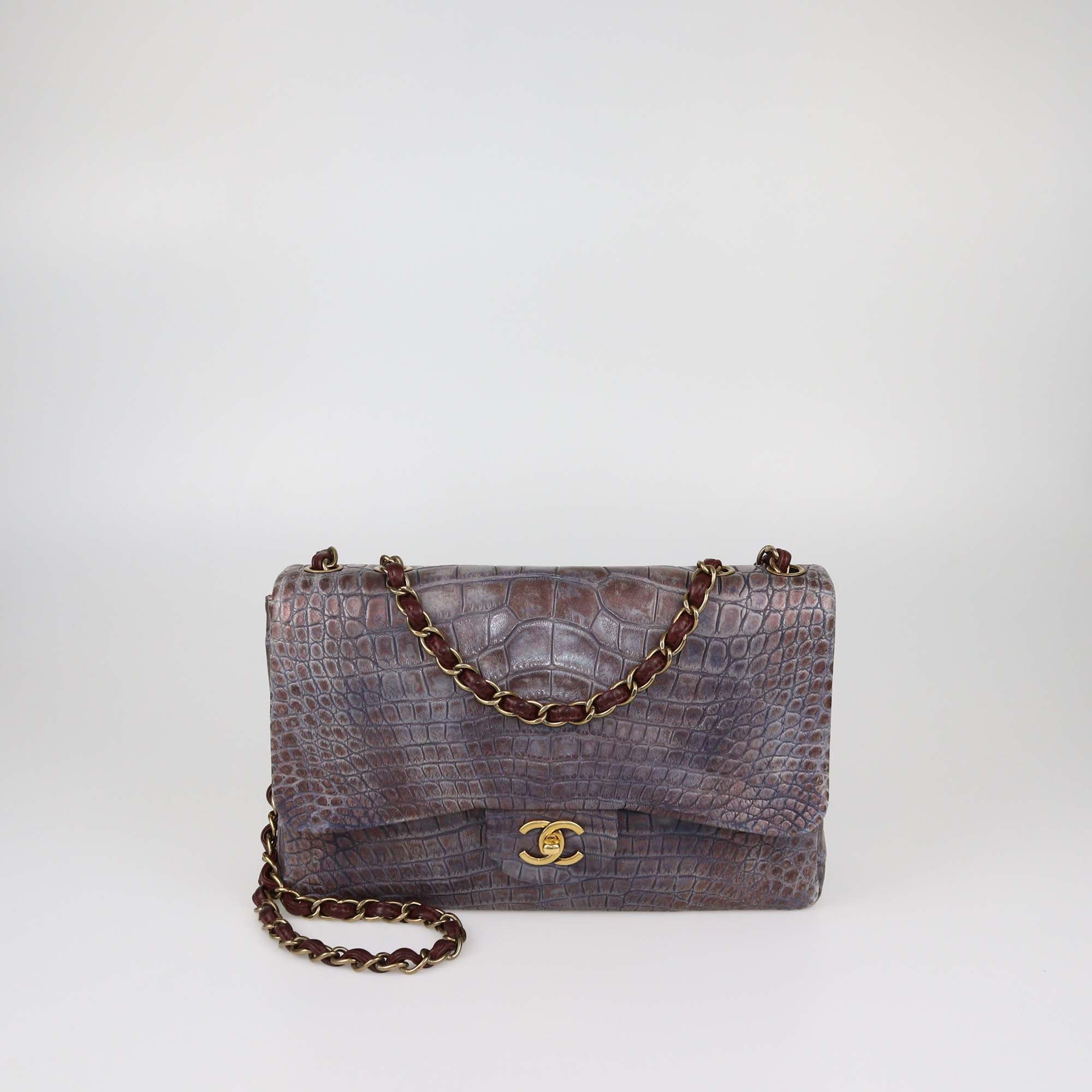 Chanel Brown/Grey Ombre Alligator Jumbo Classic Single Flap Bag