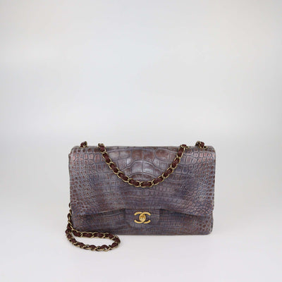 Chanel Brown/Grey Ombre Alligator Jumbo Classic Single Flap Bag