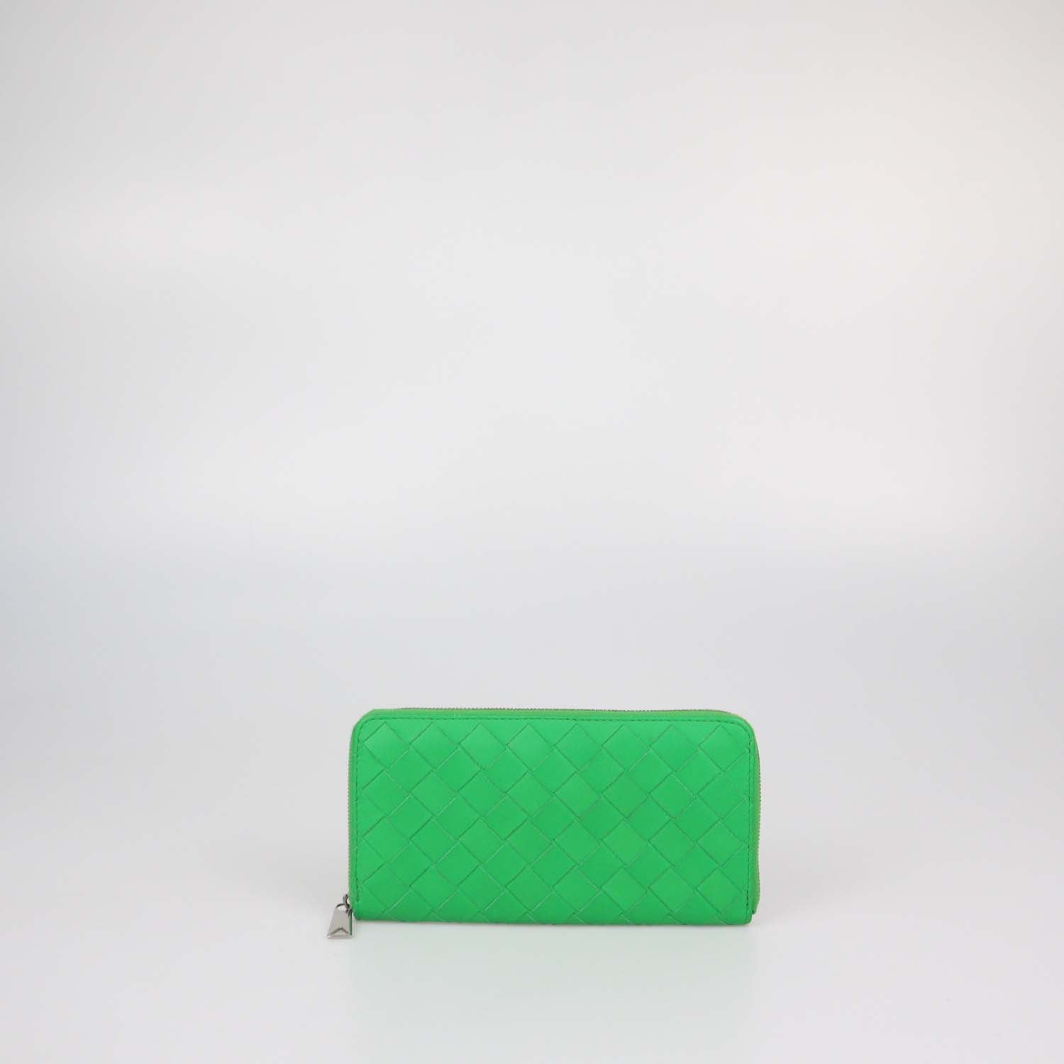Bottega Veneta Green Intrecciato Leather Zip Around Wallet