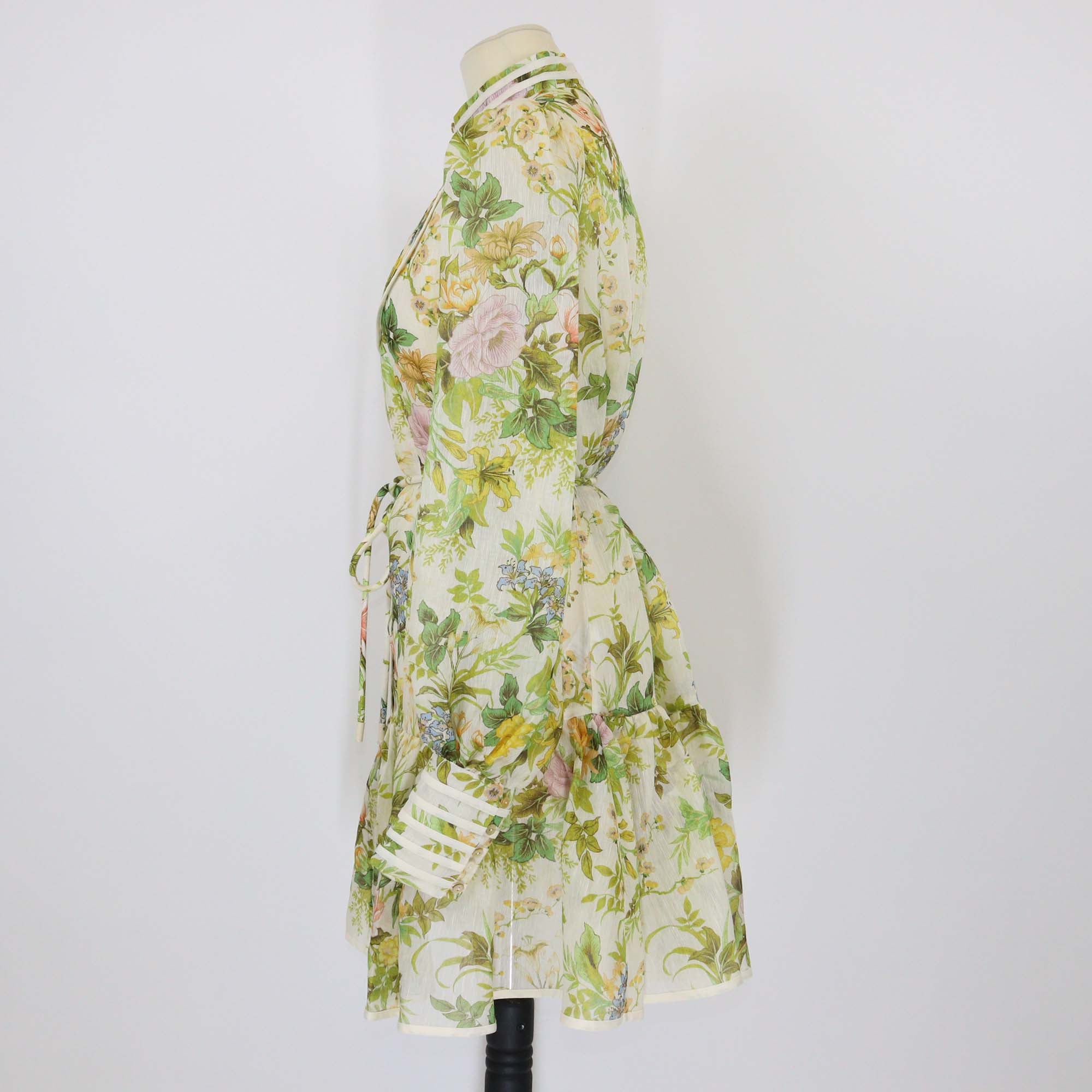 Alemais Multicolor Silk & Linen Blend Eden Floral Print Long Sleeve Mini Dress