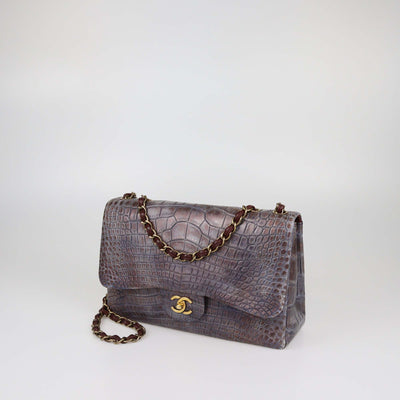 Chanel Brown/Grey Ombre Alligator Jumbo Classic Single Flap Bag