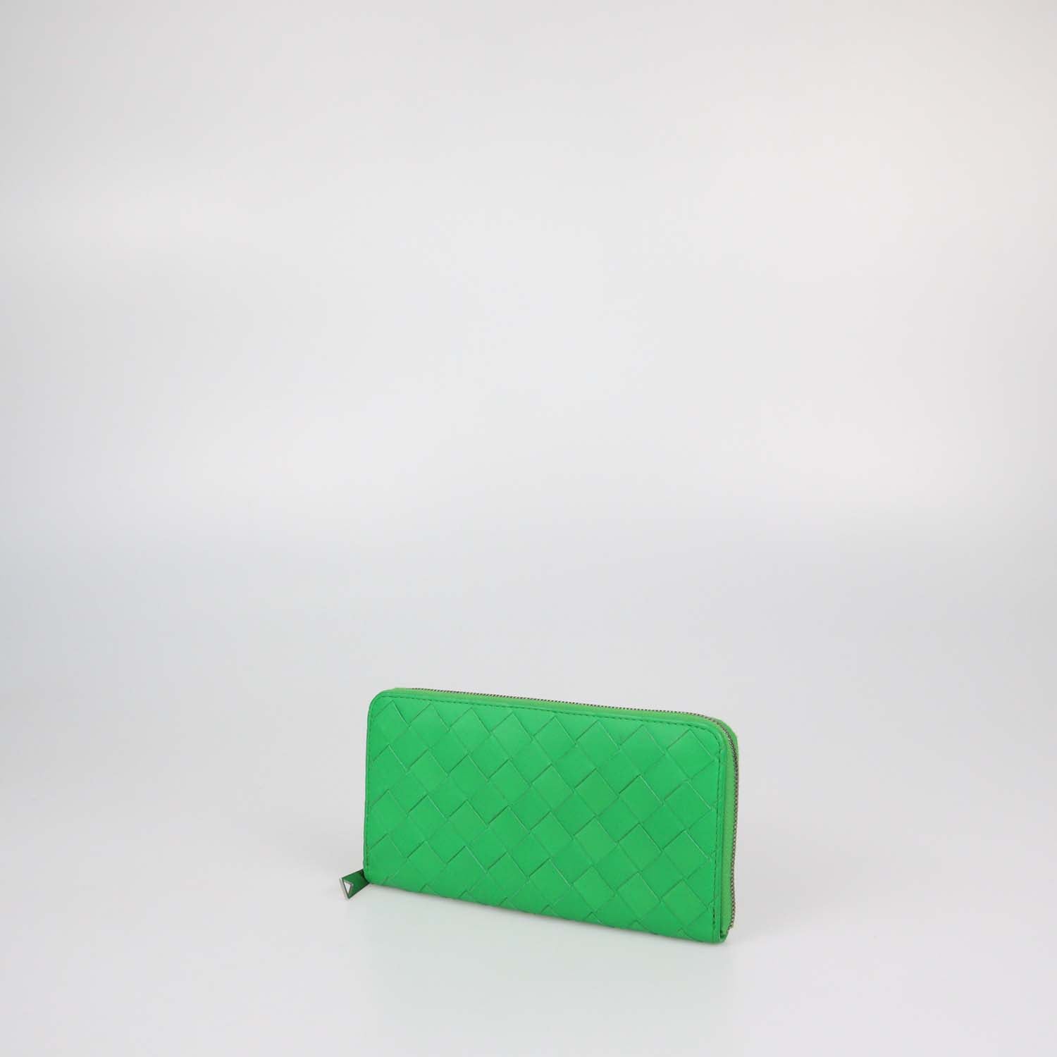 Bottega Veneta Green Intrecciato Leather Zip Around Wallet