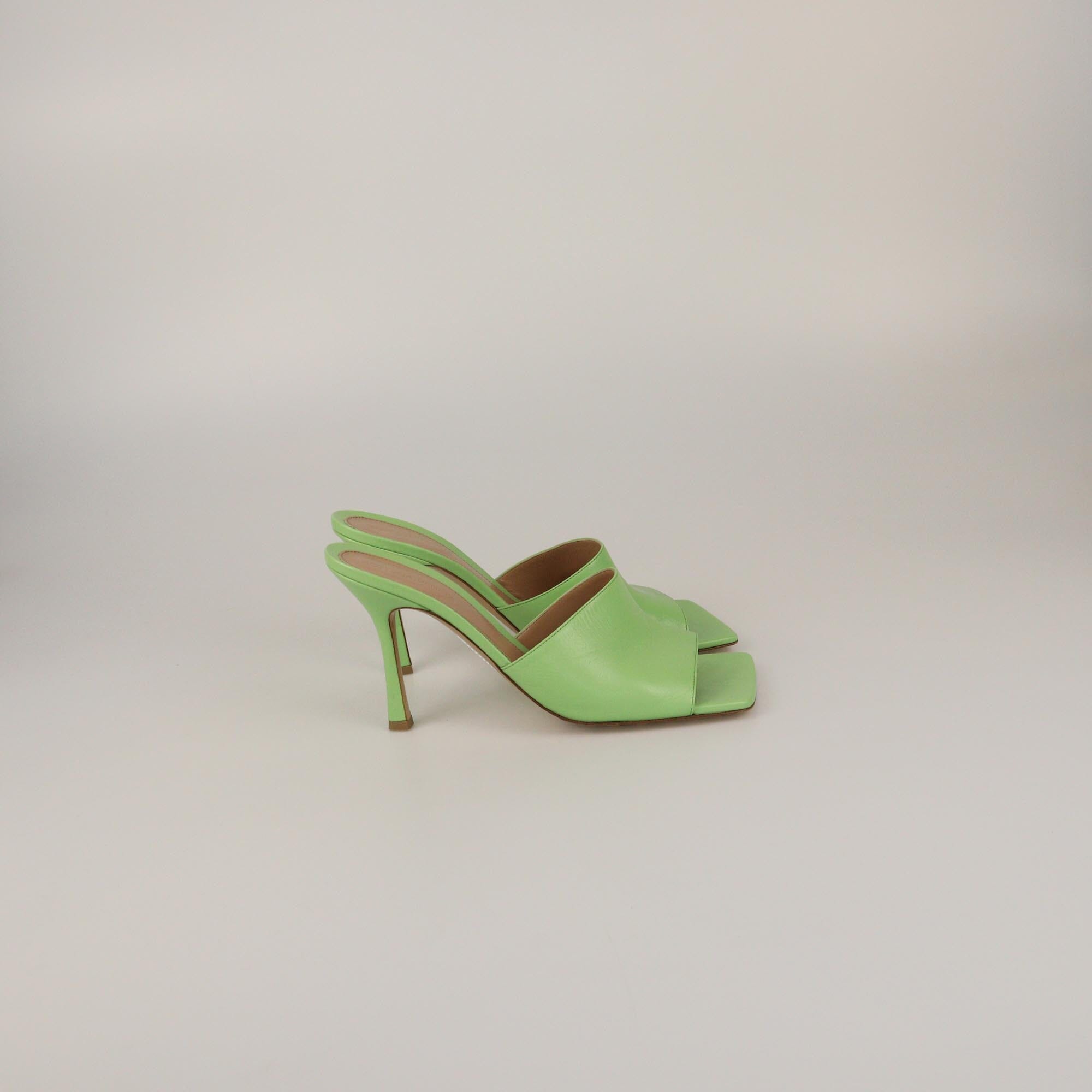 Bottega Veneta Green Stretch Square Toe slide Sandals Womens Bottega Veneta 