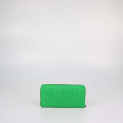 Bottega Veneta Green Intrecciato Leather Zip Around Wallet