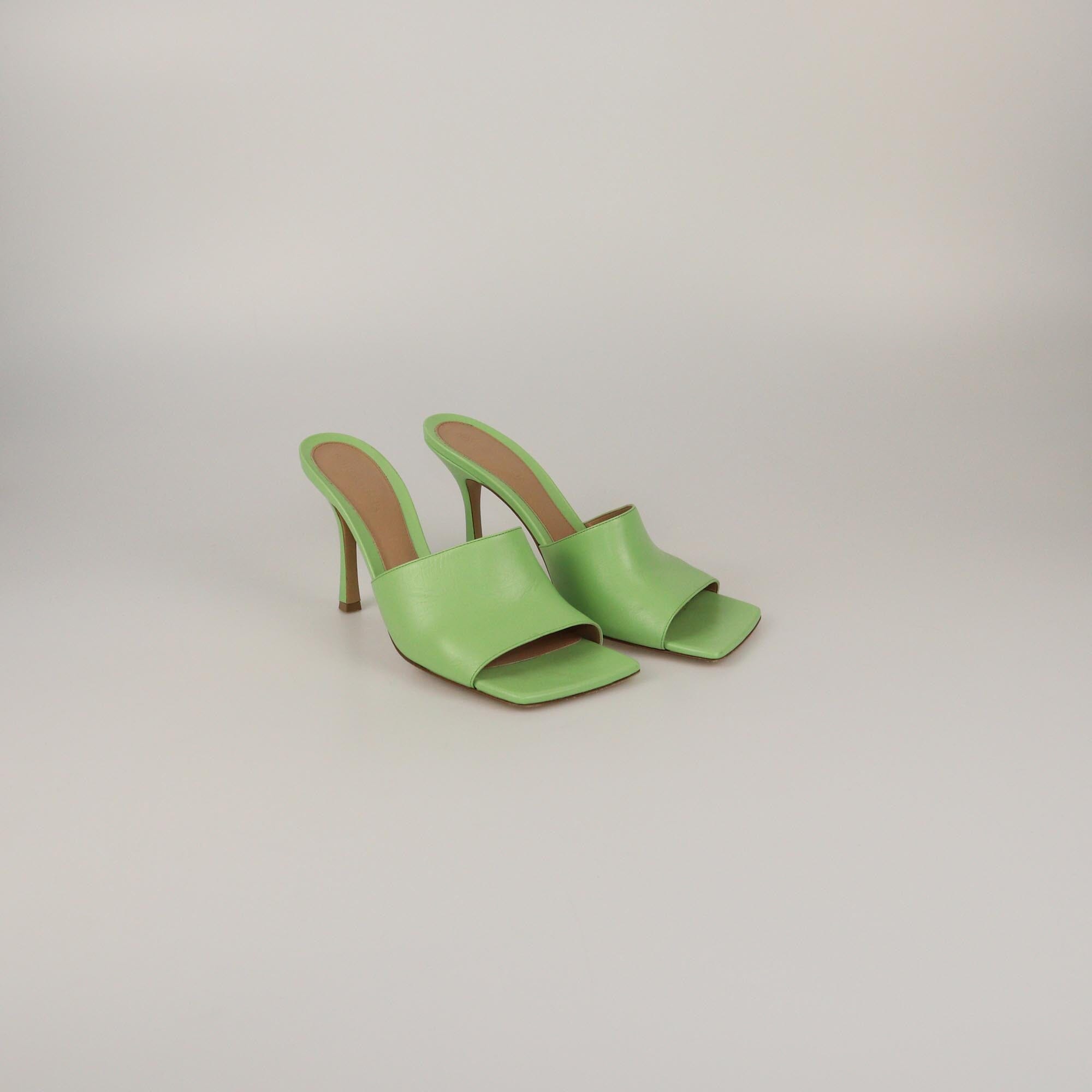 Bottega Veneta Green Stretch Square Toe slide Sandals