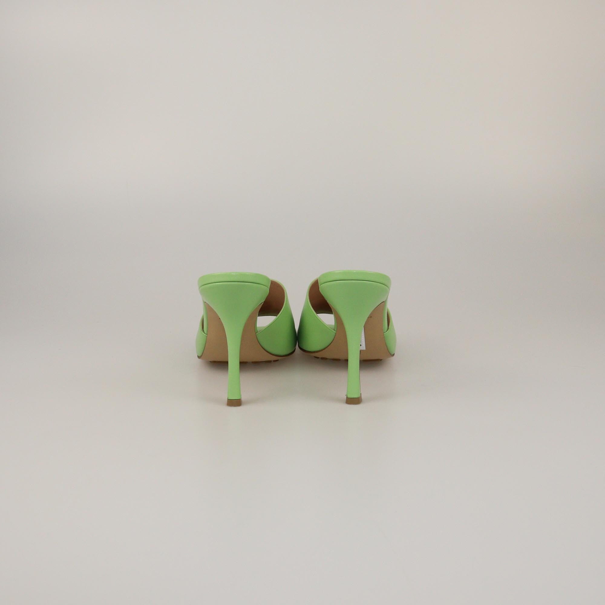 Bottega Veneta Green Stretch Square Toe slide Sandals Womens Bottega Veneta 