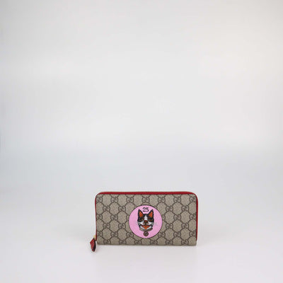 Gucci Beige GG Supreme Canvas Limited Edition Bosco Patch Zip Around Wallet