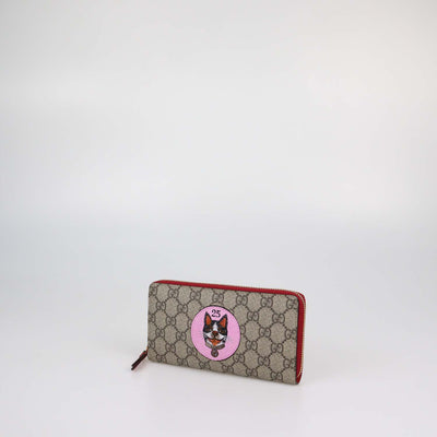 Gucci Beige GG Supreme Canvas Limited Edition Bosco Patch Zip Around Wallet