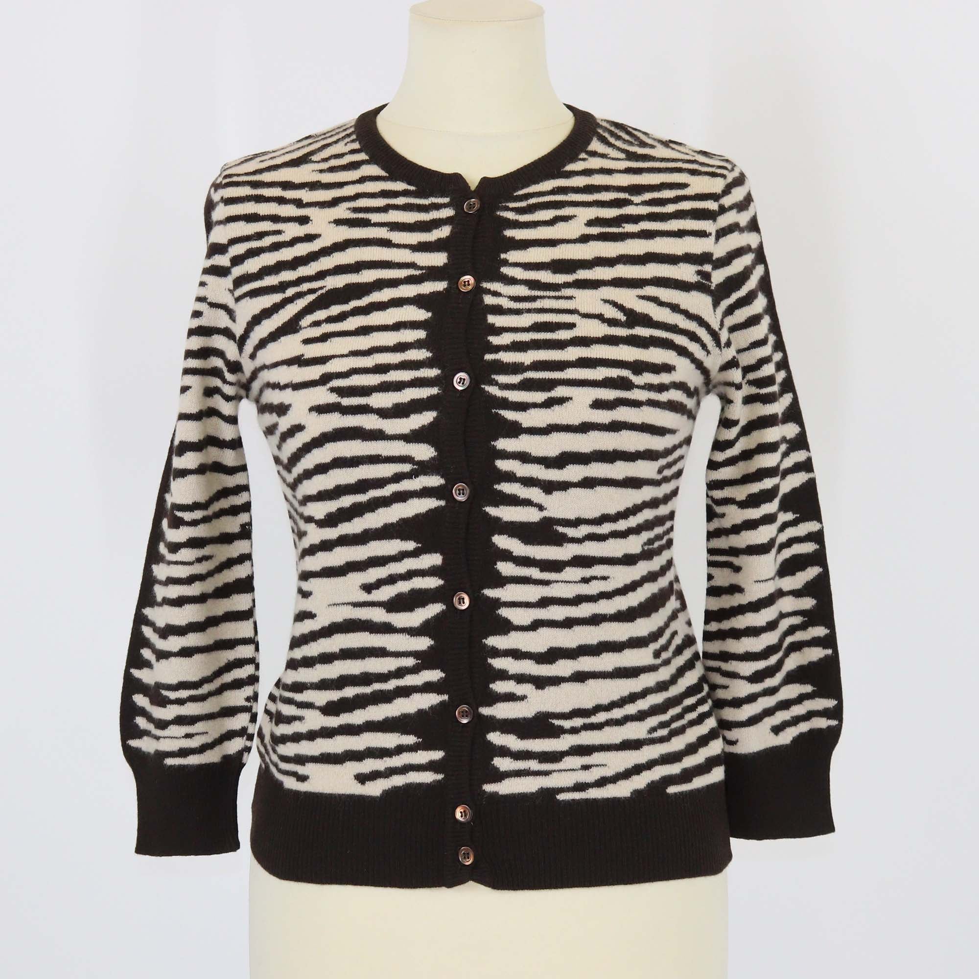 Valentino Brown/Light Beige Cashmere & Wool Blend Crop Cardigan