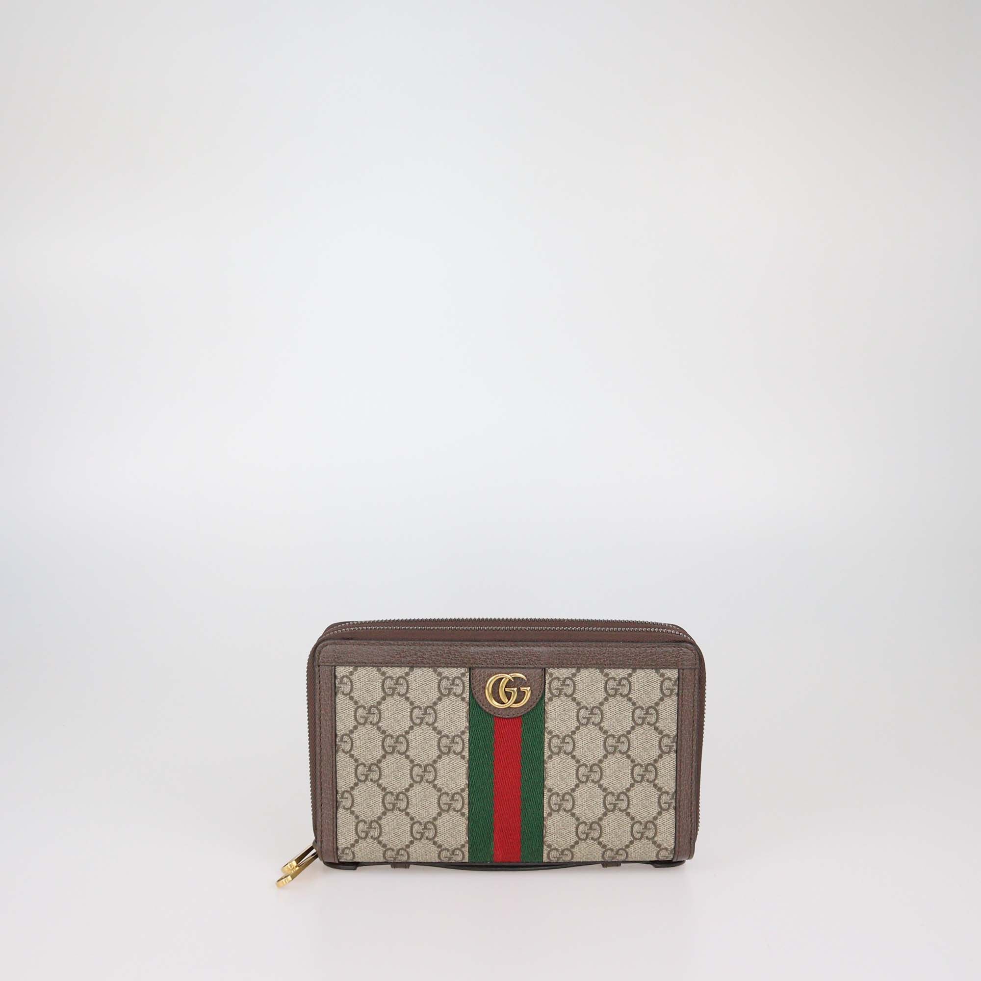 Gucci Brown/Beige GG Supreme Web Travel Document Holder