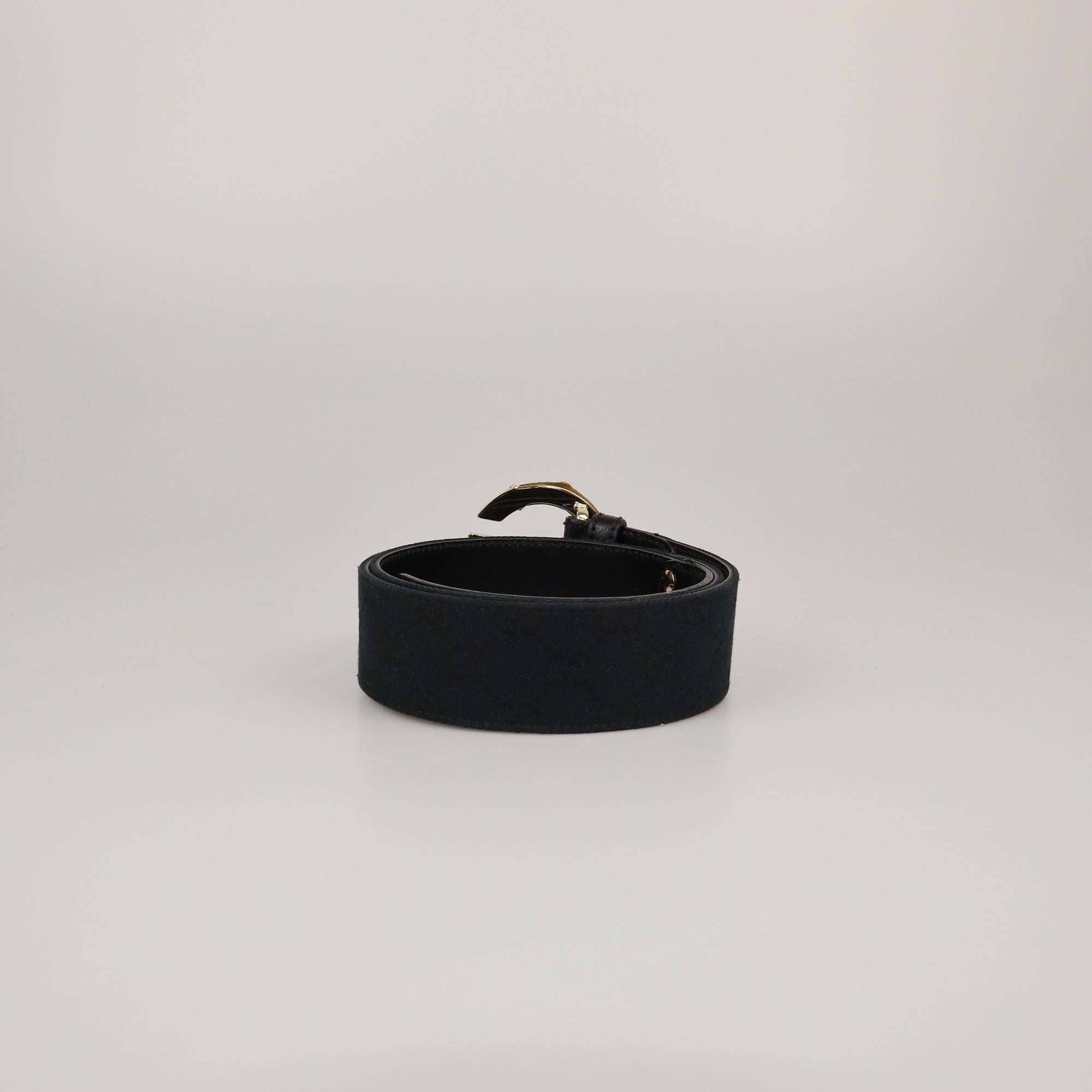 Gucci Black GG Canvas G Bamboo Buckle Belt Womens Gucci 