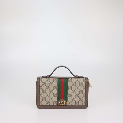 Gucci Brown/Beige GG Supreme Web Travel Document Holder