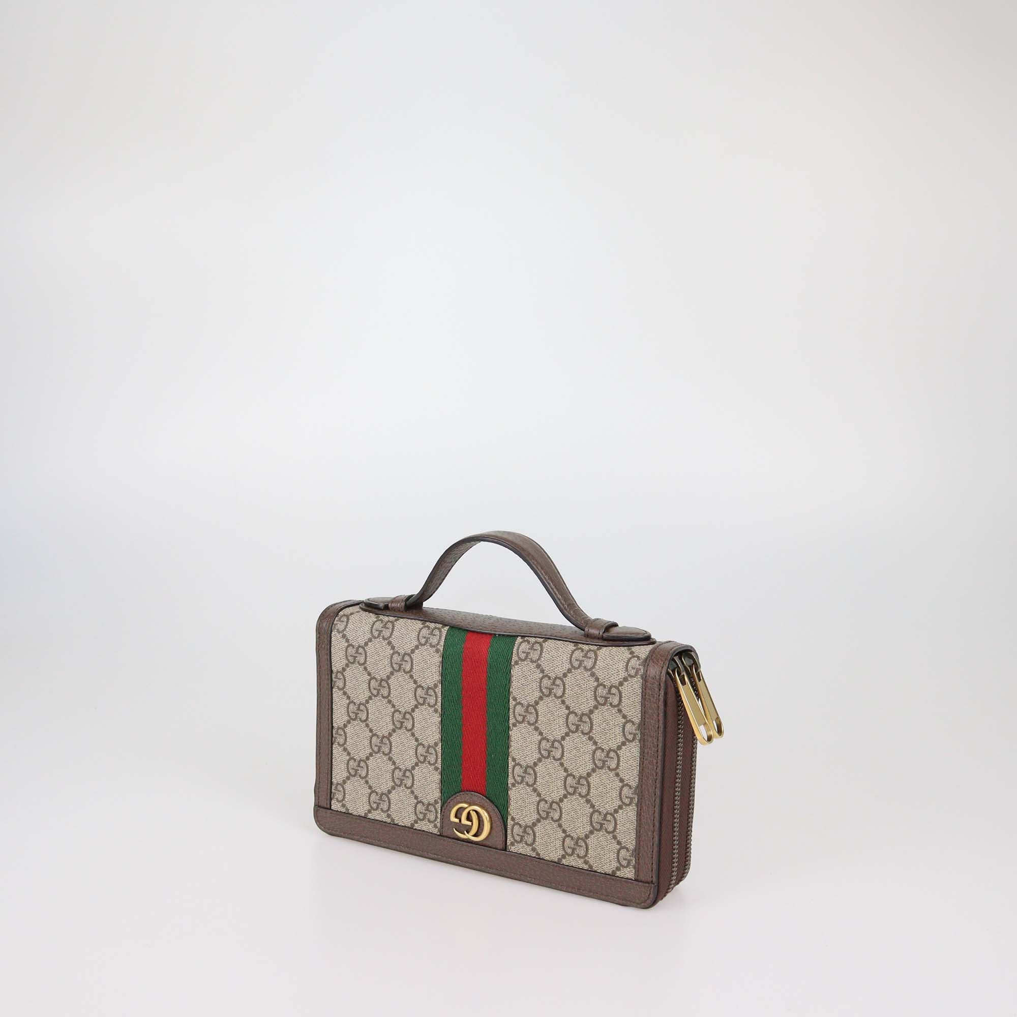 Gucci Brown/Beige GG Supreme Web Travel Document Holder
