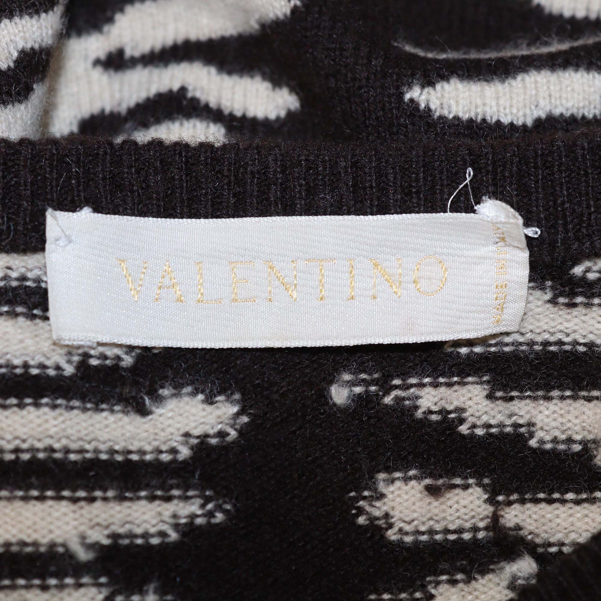 Valentino Brown/Light Beige Cashmere & Wool Blend Crop Cardigan