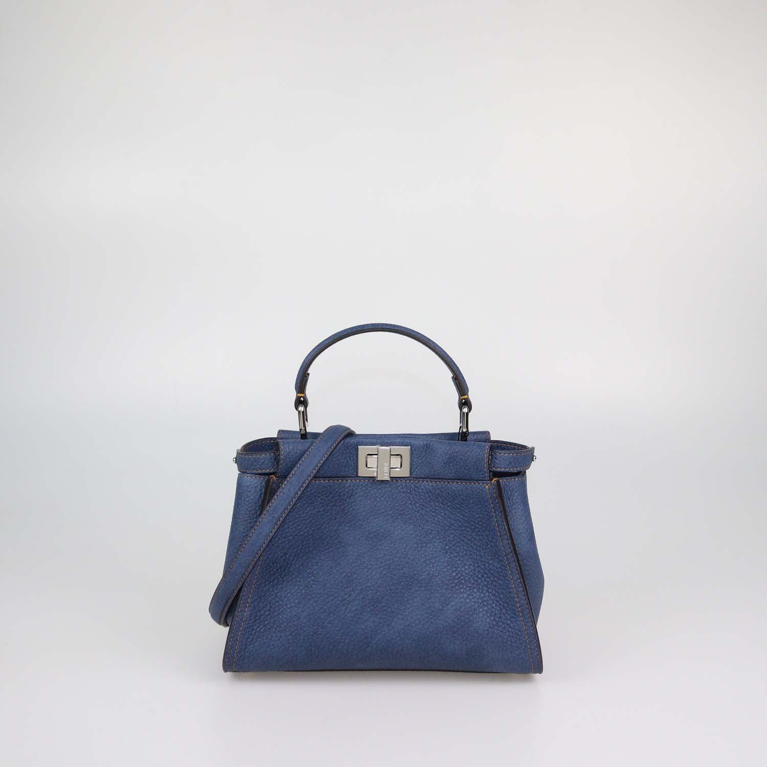 Fendi Blue Denim Effect Leather Mini Peekaboo Top Handle Bag