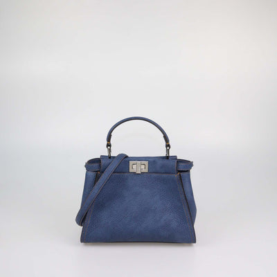 Fendi Blue Denim Effect Leather Mini Peekaboo Top Handle Bag