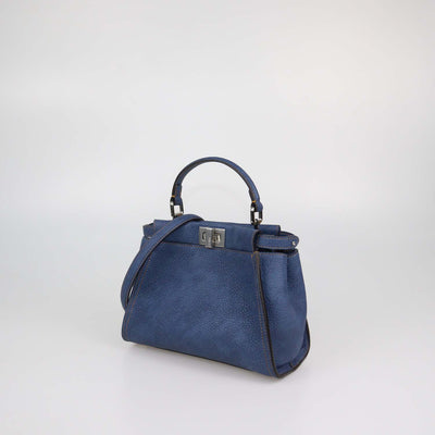 Fendi Blue Denim Effect Leather Mini Peekaboo Top Handle Bag