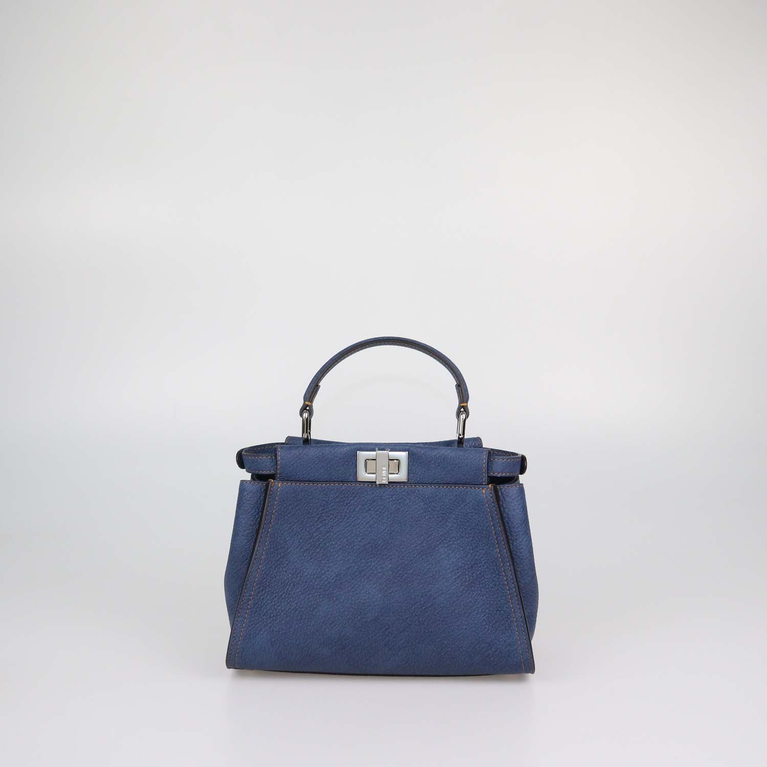 Fendi Blue Denim Effect Leather Mini Peekaboo Top Handle Bag