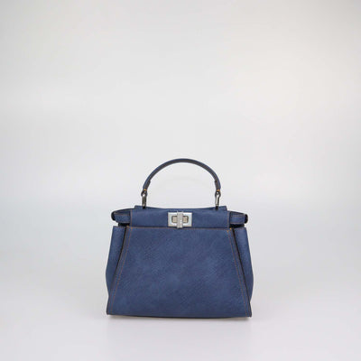 Fendi Blue Denim Effect Leather Mini Peekaboo Top Handle Bag